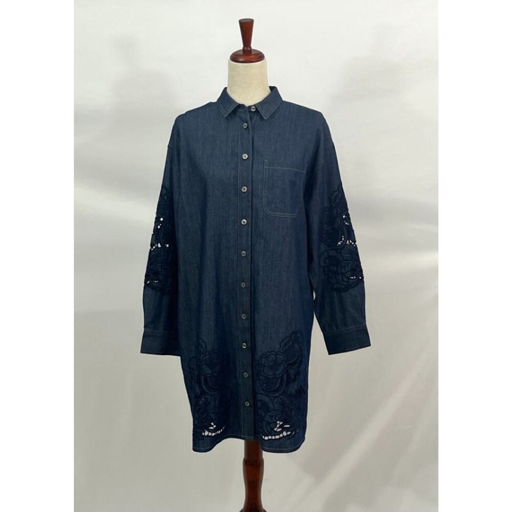 JOHNNY WAS Jade Sz S Small Katella Denim Eyelet Lace Shirt Dress NWT - Picture 9 of 10